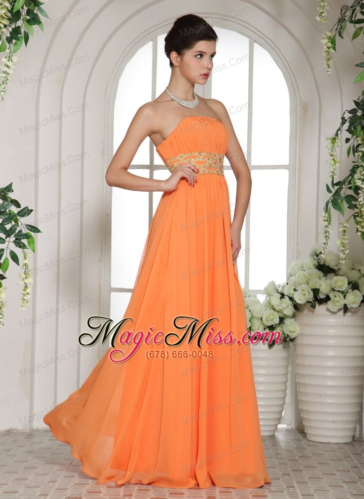 wholesale stylish orange red beading and ruch prom dress with strapless