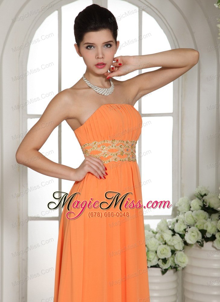 wholesale stylish orange red beading and ruch prom dress with strapless
