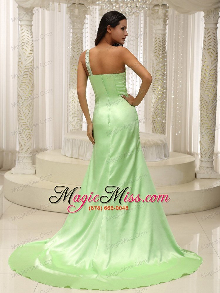 wholesale beaded decorate one shoulder ruched bodice for yellow green 2013 prom dress