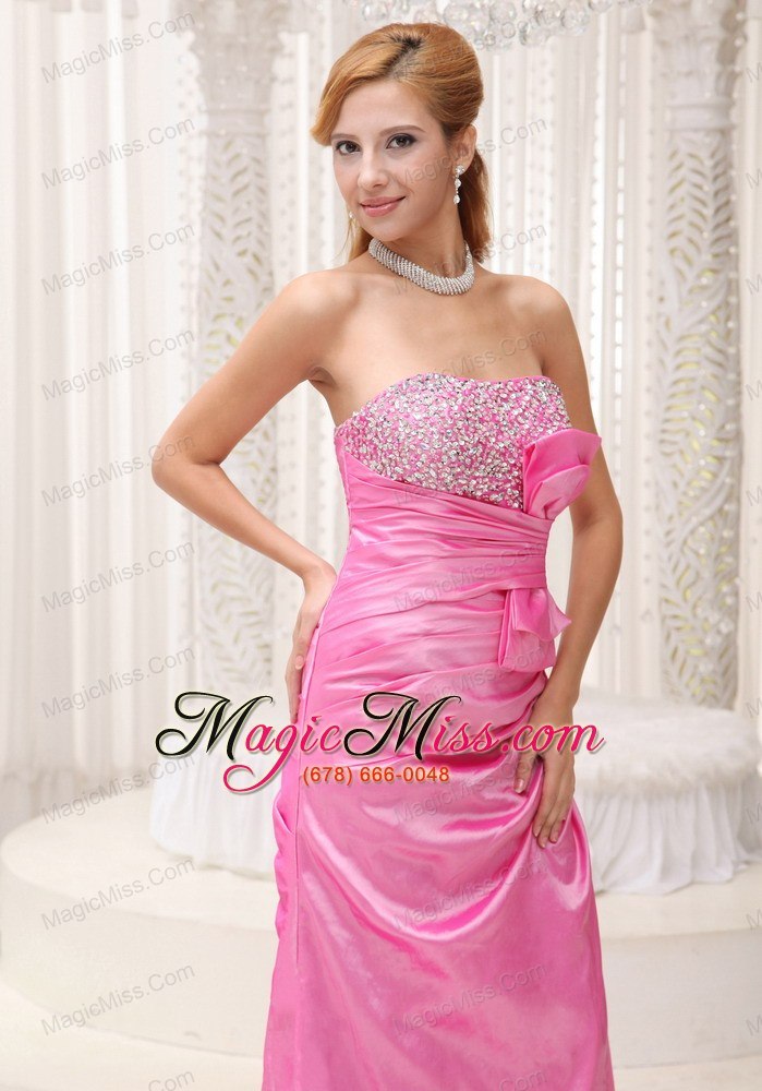 wholesale pink beaded decorate bust ruched bodice brush train taffeta 2013 prom / evening dress for formal evening