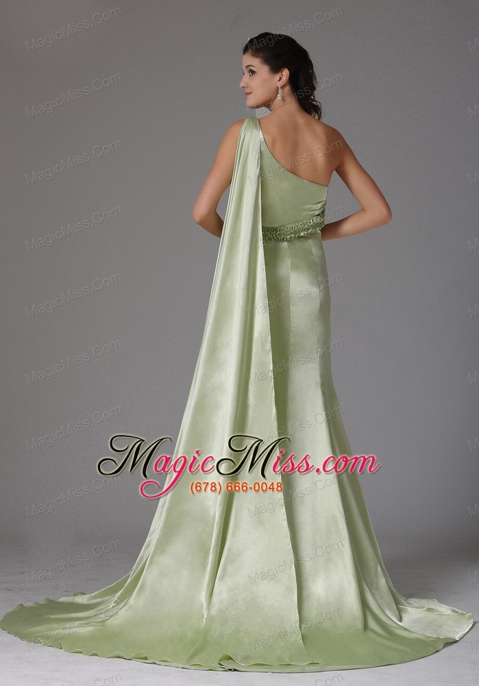 wholesale stylish yellow green one shoulder 2013 prom celebirty dress with appliques watteau train in groton connecticut