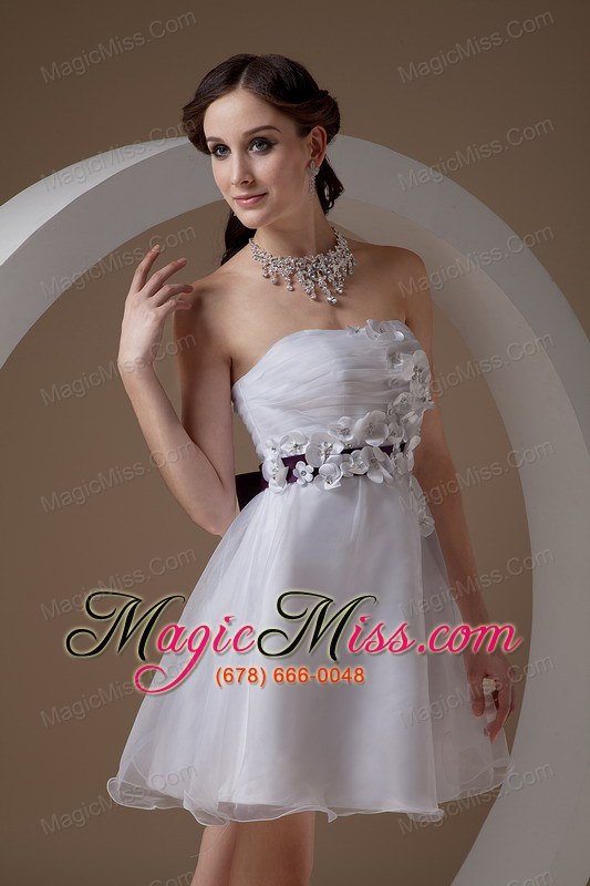wholesale custom made white cocktail dress a-line strapless organza hand made flowers mini-length