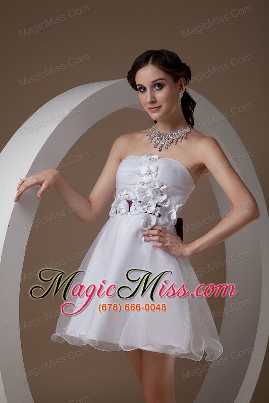 wholesale custom made white cocktail dress a-line strapless organza hand made flowers mini-length
