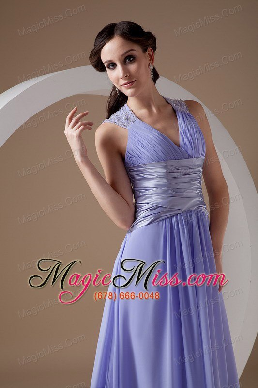 wholesale lilac empire v-neck brush train chiffon ruch prom / evening dress