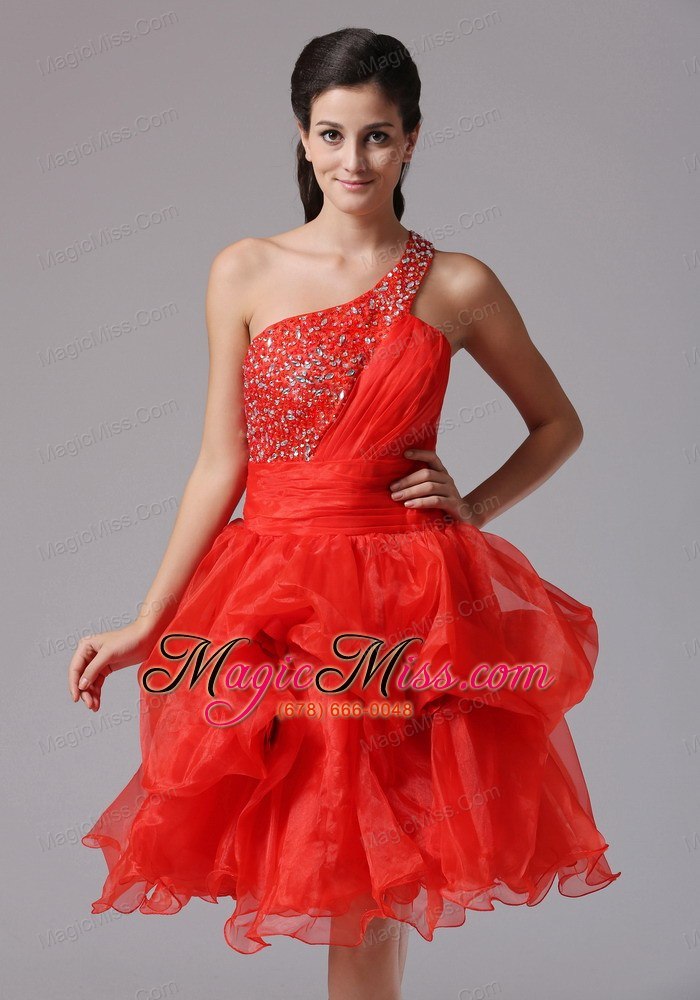 wholesale custom made red a-line one shoulder beaded decorate bust prom cocktail dress with organza in monroe connecticut