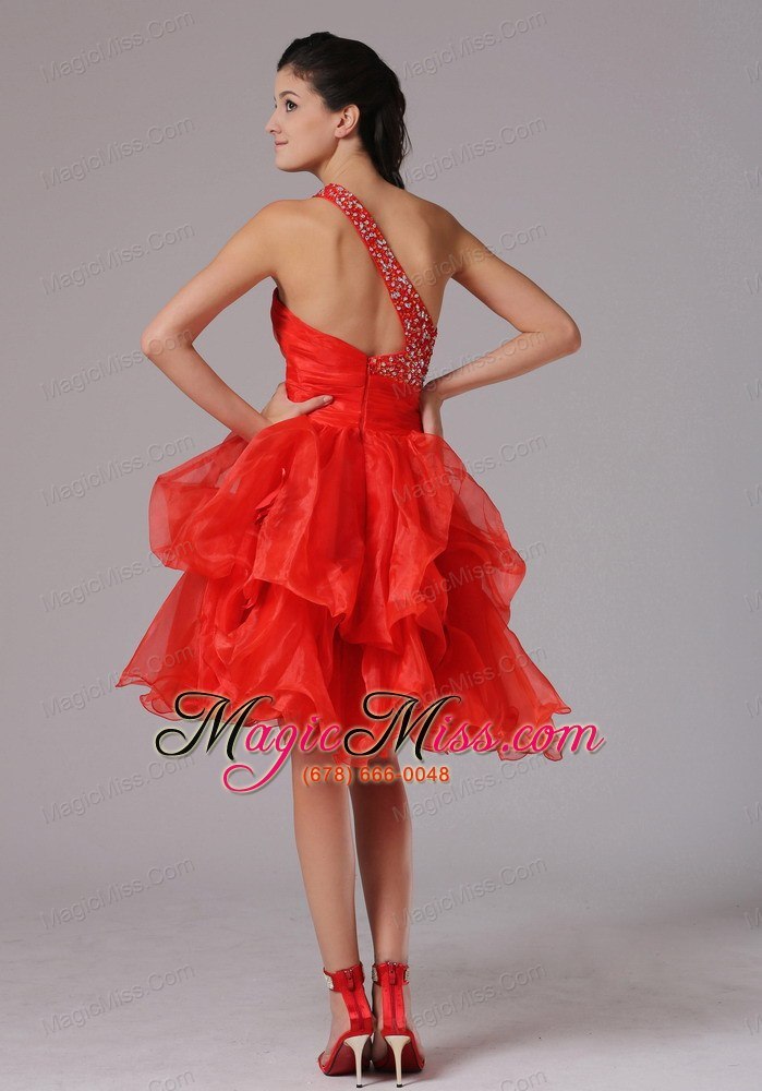 wholesale custom made red a-line one shoulder beaded decorate bust prom cocktail dress with organza in monroe connecticut