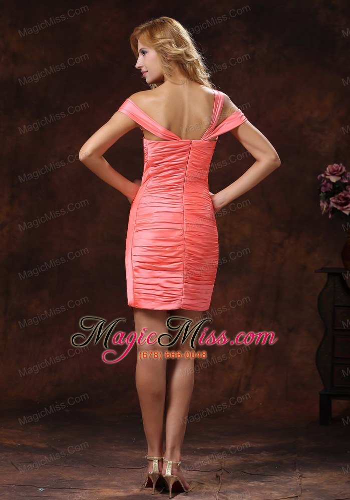 wholesale watermelon asymmetrical neckline and ruched over skirt for 2013 custom made