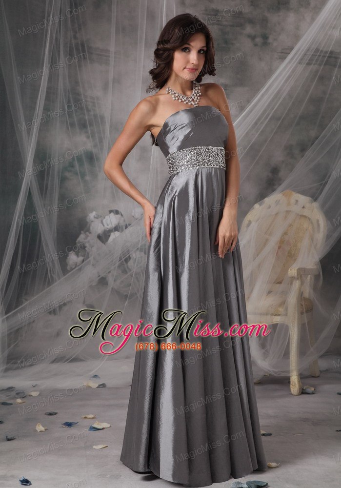 wholesale silver column / sheath strapless floor-length taffeta beading prom dress