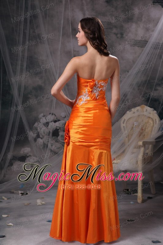 wholesale customize orange column sweetheart evening dress taffeta appliques and ruch floor-length