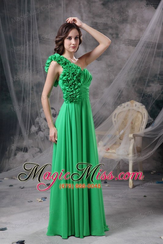 wholesale spring green empire one shoudler floor-length chiffon hand made flowers prom dress