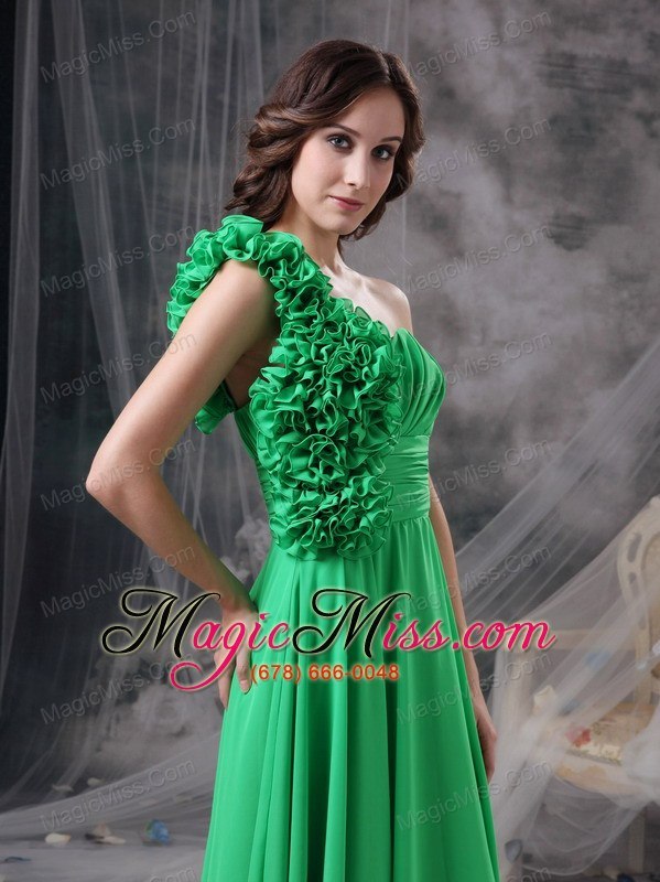 wholesale spring green empire one shoudler floor-length chiffon hand made flowers prom dress