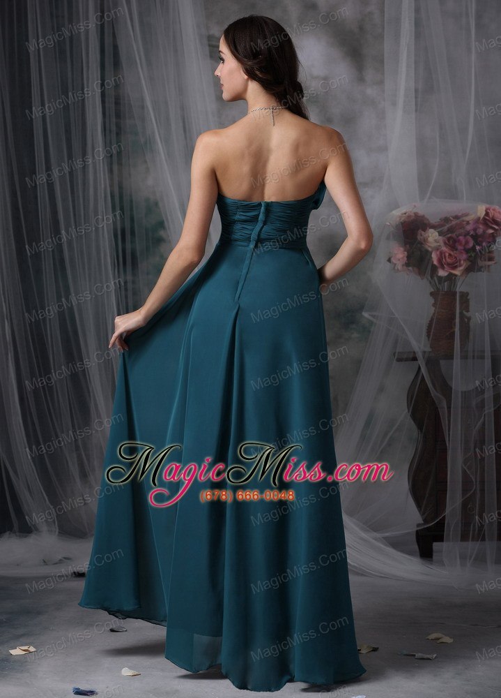 wholesale turquoise empire strapless floor-length chiffon hand made flowers prom / evening dress