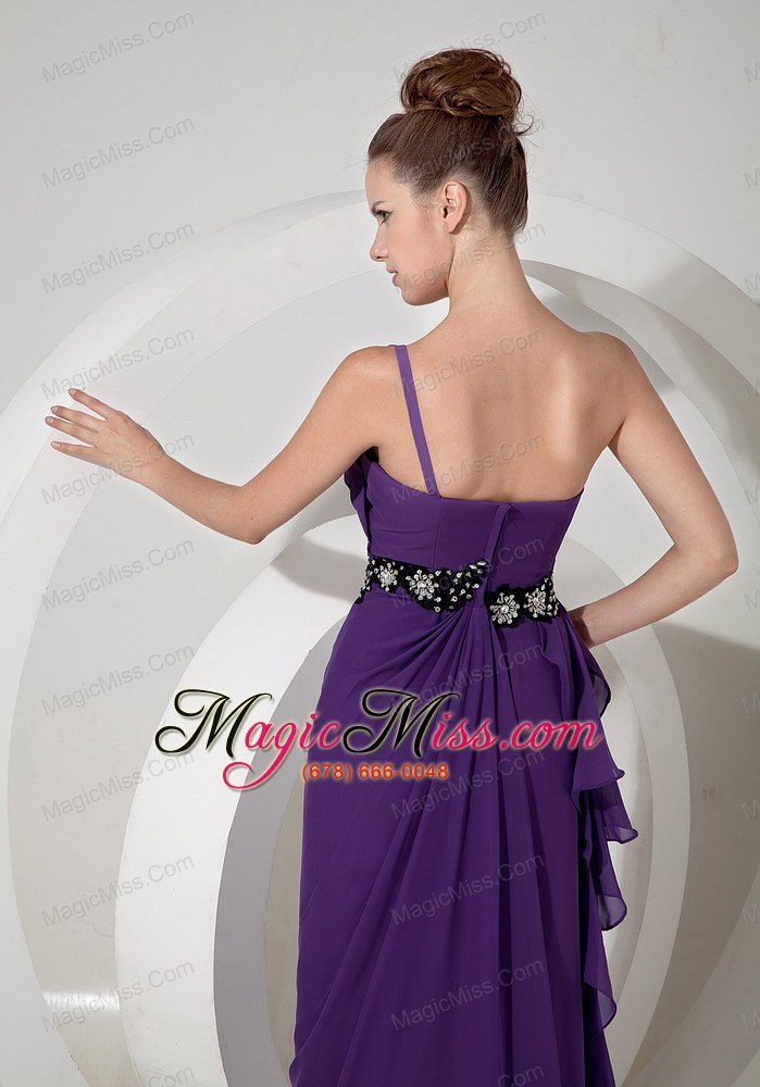 wholesale purple column one shoulder floor-length chiffon beading prom dress