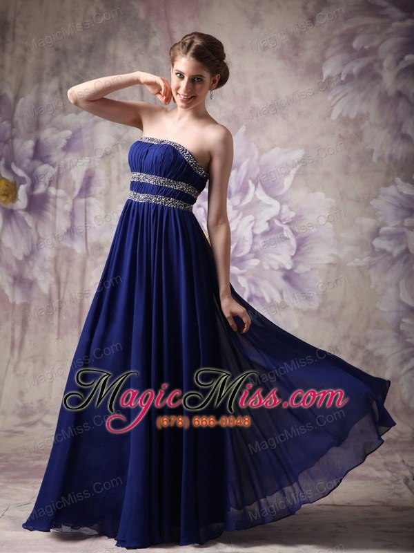 wholesale blue empire strapless floor-length chiffon beading prom dress