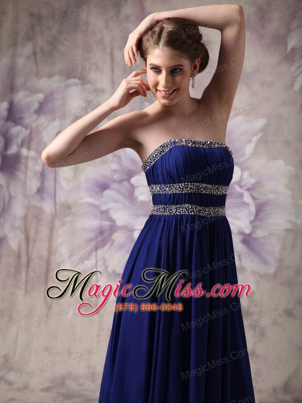 wholesale blue empire strapless floor-length chiffon beading prom dress