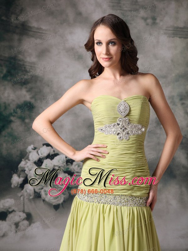 wholesale yellow green mermaid sweetheart court train chiffon beading prom / evening dress
