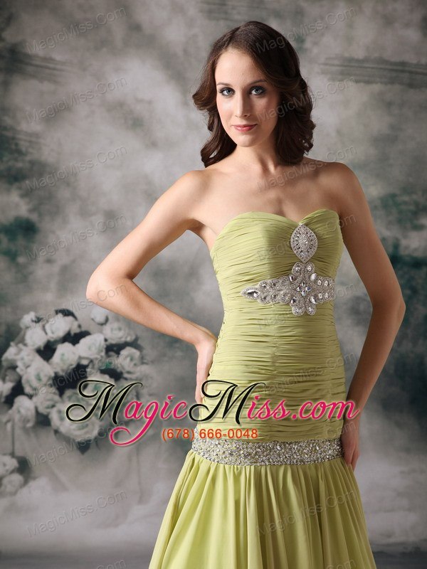 wholesale yellow green mermaid sweetheart court train chiffon beading prom / evening dress