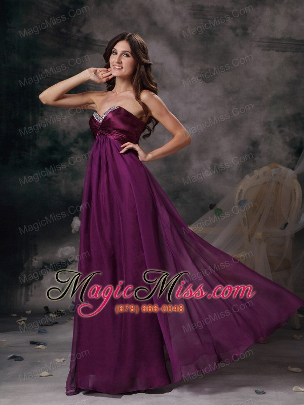 wholesale purple empire sweetheart floor-length chiffon beading prom dress