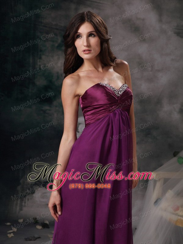 wholesale purple empire sweetheart floor-length chiffon beading prom dress