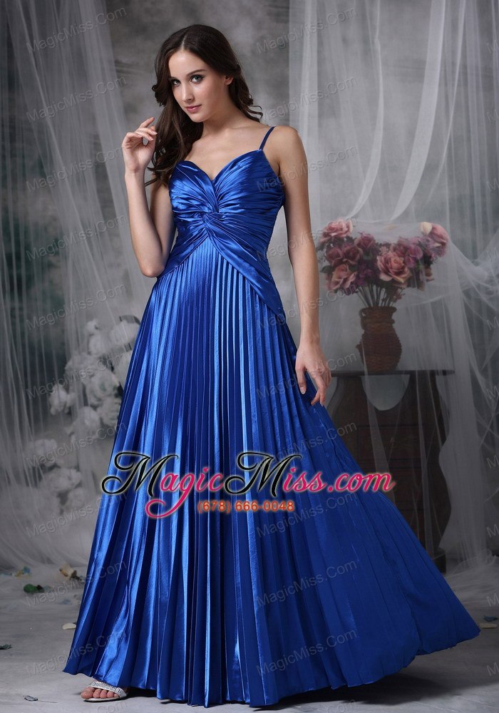 wholesale blue a-line straps floor-length chiffon ruch prom dress