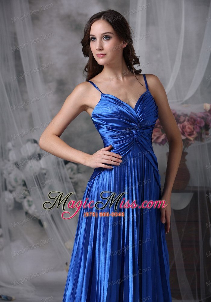 wholesale blue a-line straps floor-length chiffon ruch prom dress