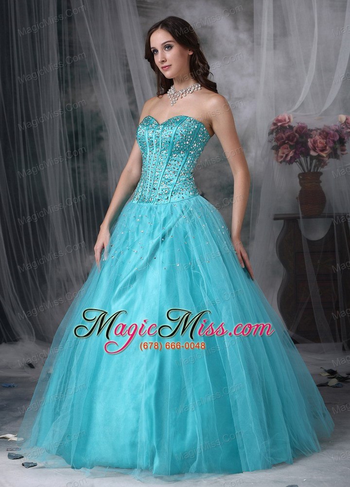 wholesale beautiful aque blue a-line sweetheart quinceanera dress tulle beading floor-length