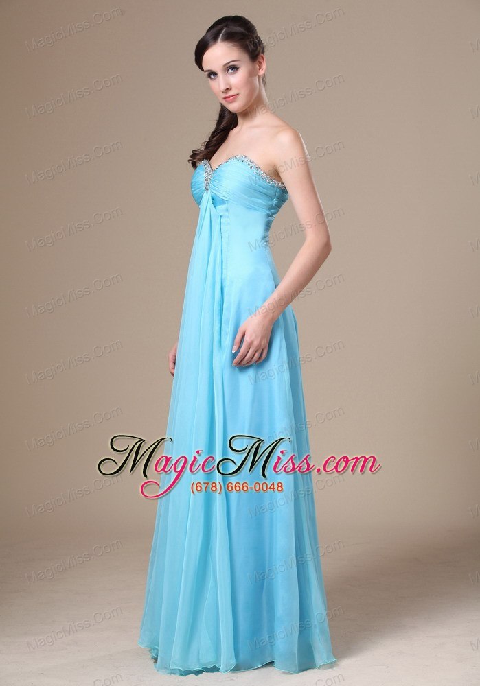 wholesale stylish chiffon beading empire sweetheart aqua blue prom dress