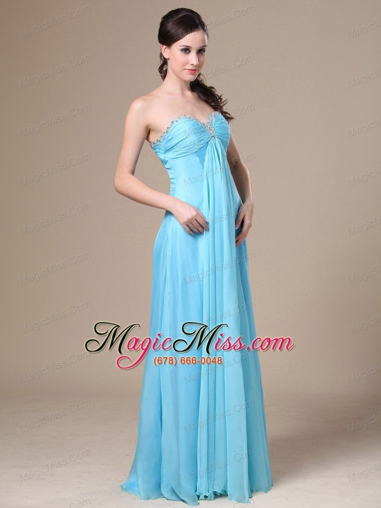 wholesale stylish chiffon beading empire sweetheart aqua blue prom dress