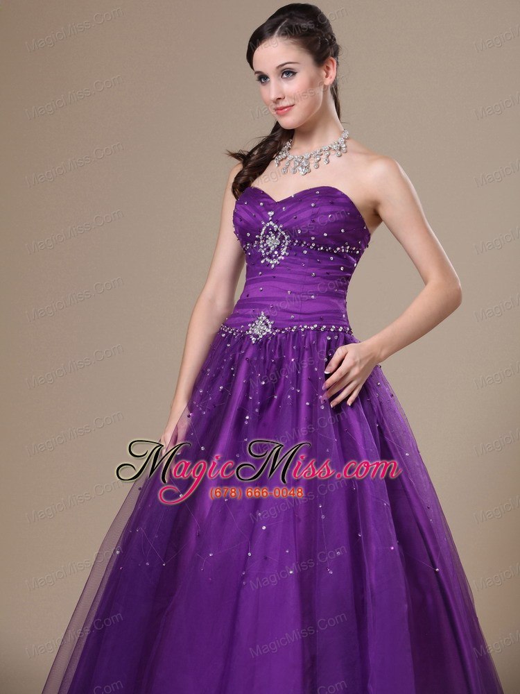 wholesale purple a-line beading tulle sweetheart prom dress floor-length