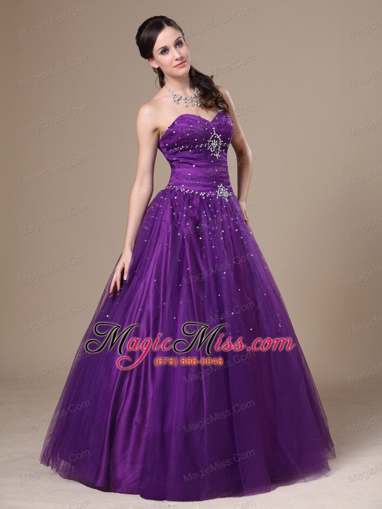 wholesale purple a-line beading tulle sweetheart prom dress floor-length