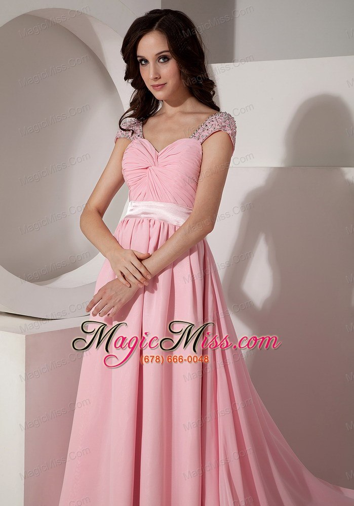wholesale exclusive baby pink empire sweetheart evening dress chiffon beading brush / sweep