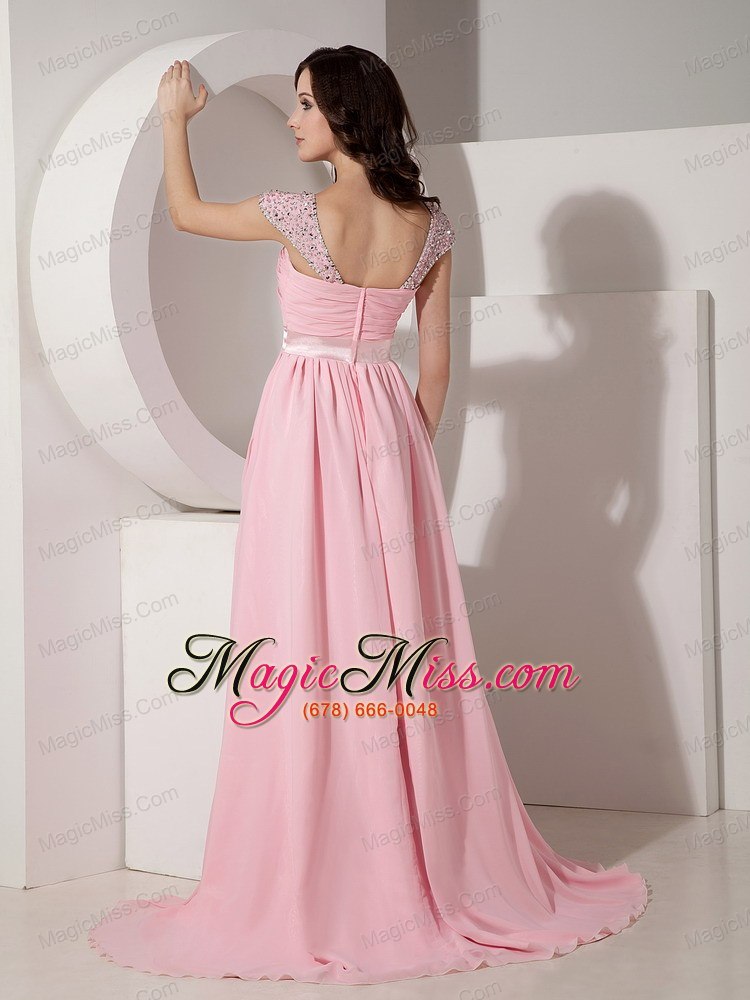 wholesale exclusive baby pink empire sweetheart evening dress chiffon beading brush / sweep