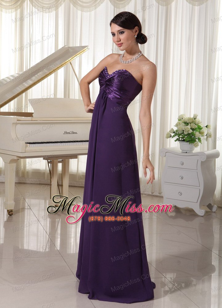 wholesale sweetheart beaded dark purple prom / evening dress satin and chiffon