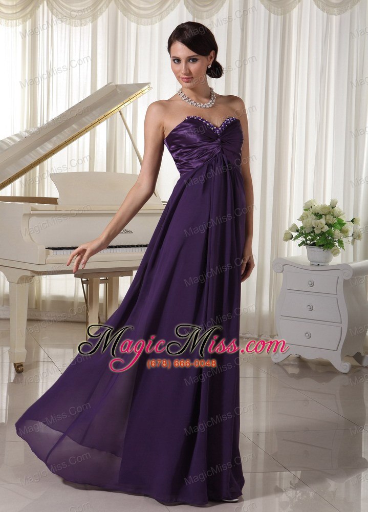 wholesale sweetheart beaded dark purple prom / evening dress satin and chiffon