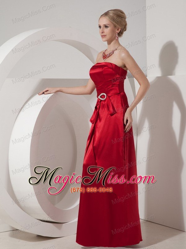 wholesale wine red column strapless floor-length taffeta beading prom dress