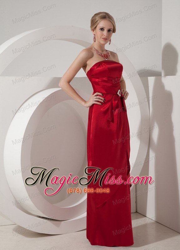 wholesale wine red column strapless floor-length taffeta beading prom dress