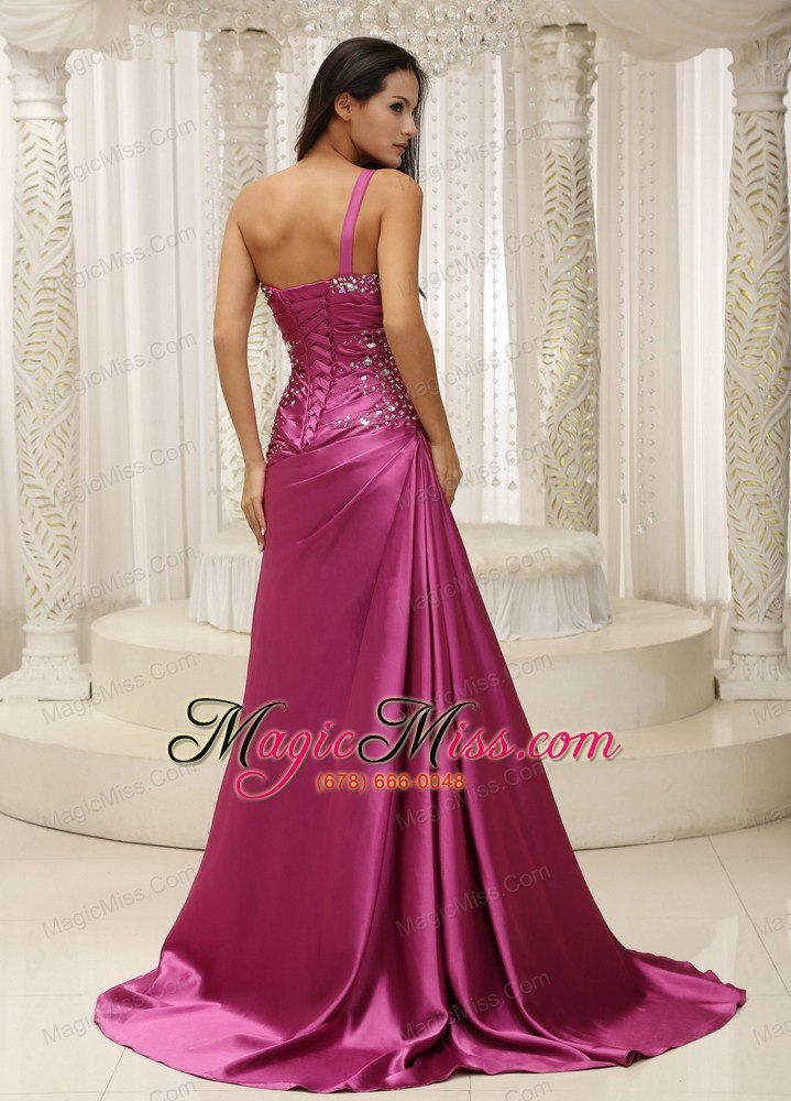wholesale one shoulder beaded decorate bodice satin for prom dress in california