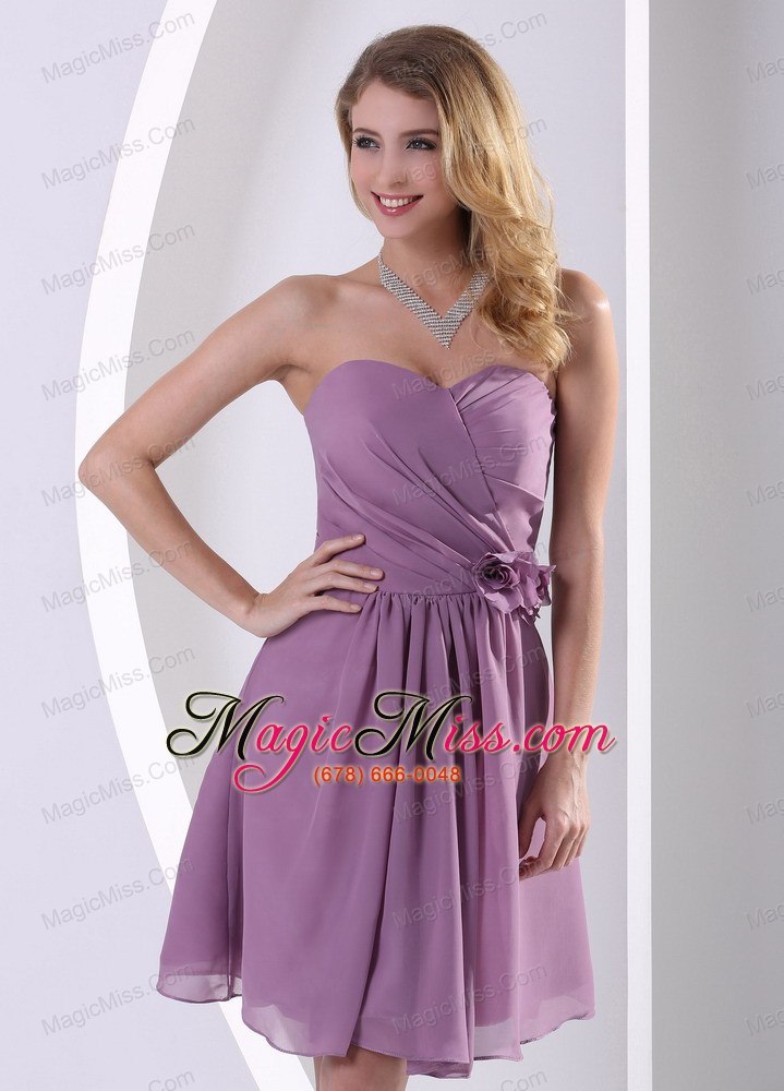 wholesale customize sweetheart hand made flower and ruch bridesmaid dress dark purple chiffon