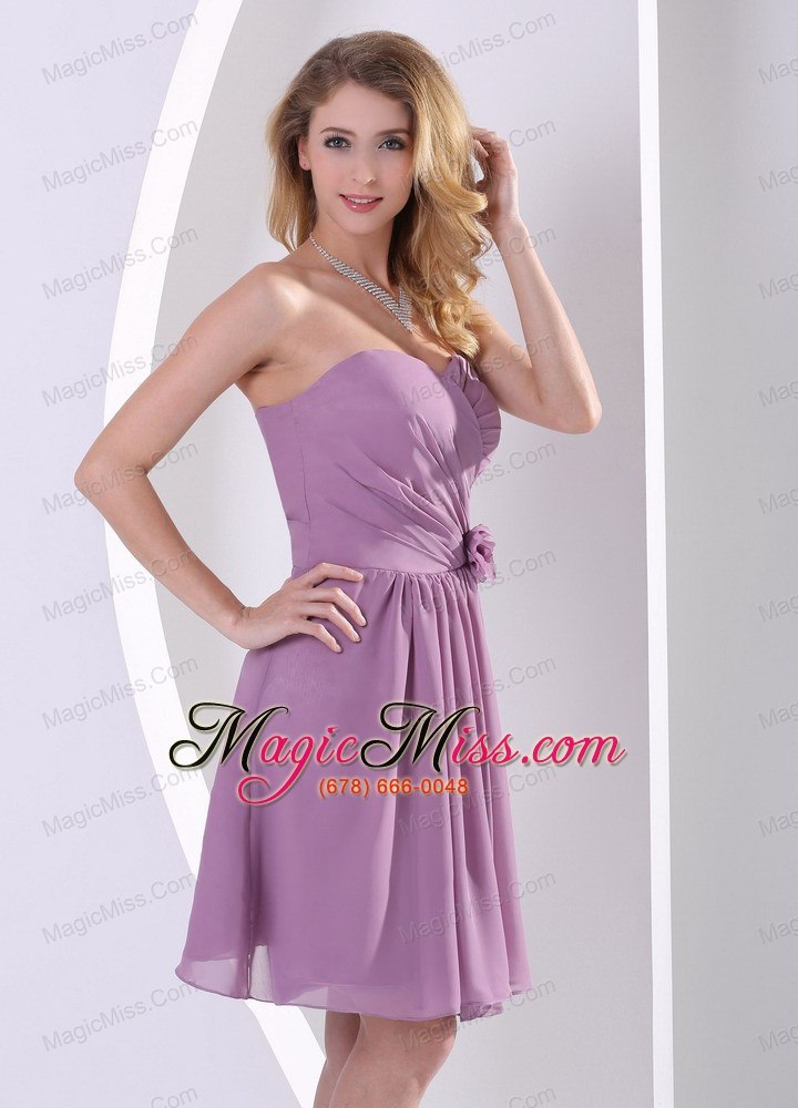 wholesale customize sweetheart hand made flower and ruch bridesmaid dress dark purple chiffon