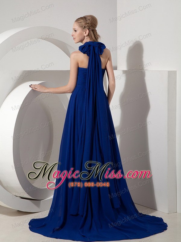 wholesale navy blue empire halter watteau train chiffon prom dress