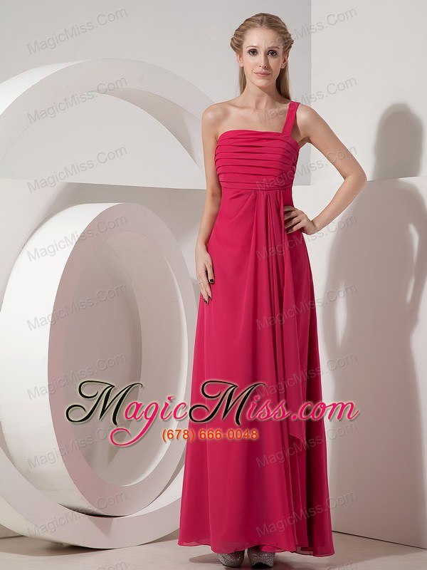 wholesale coral red column one shoulder floor-length chiffon ruch prom dress