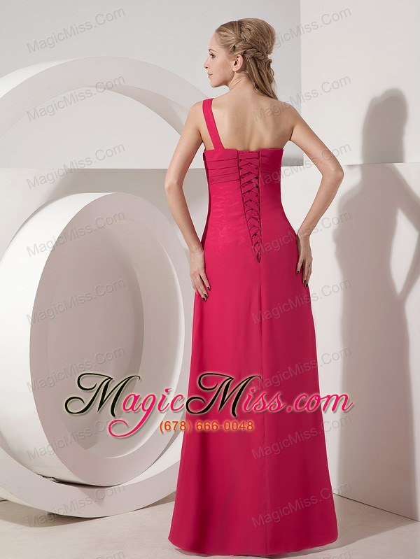 wholesale coral red column one shoulder floor-length chiffon ruch prom dress