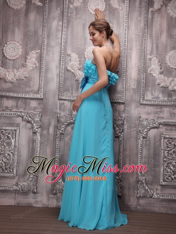wholesale aqua blue empire strapless brush train chiffon bowknot prom / evening dress