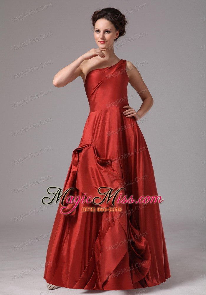 wholesale wine red unique one shoulder taffeta prom dress for custom made in norcross georgia