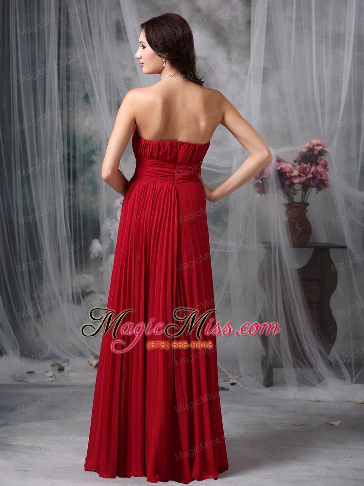 wholesale simple wine red evening dress empire strapless chiffon ruch floor-length