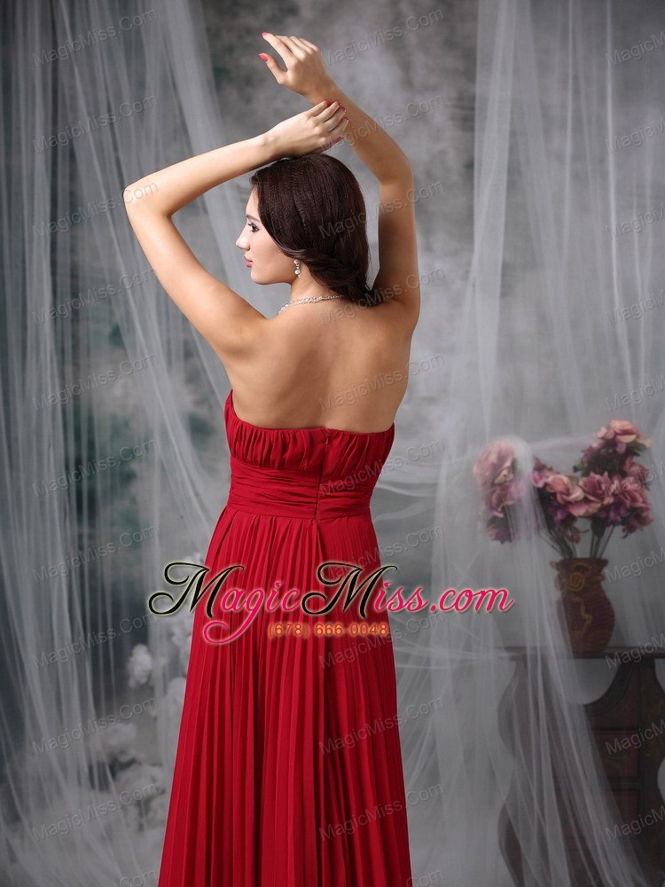 wholesale simple wine red evening dress empire strapless chiffon ruch floor-length