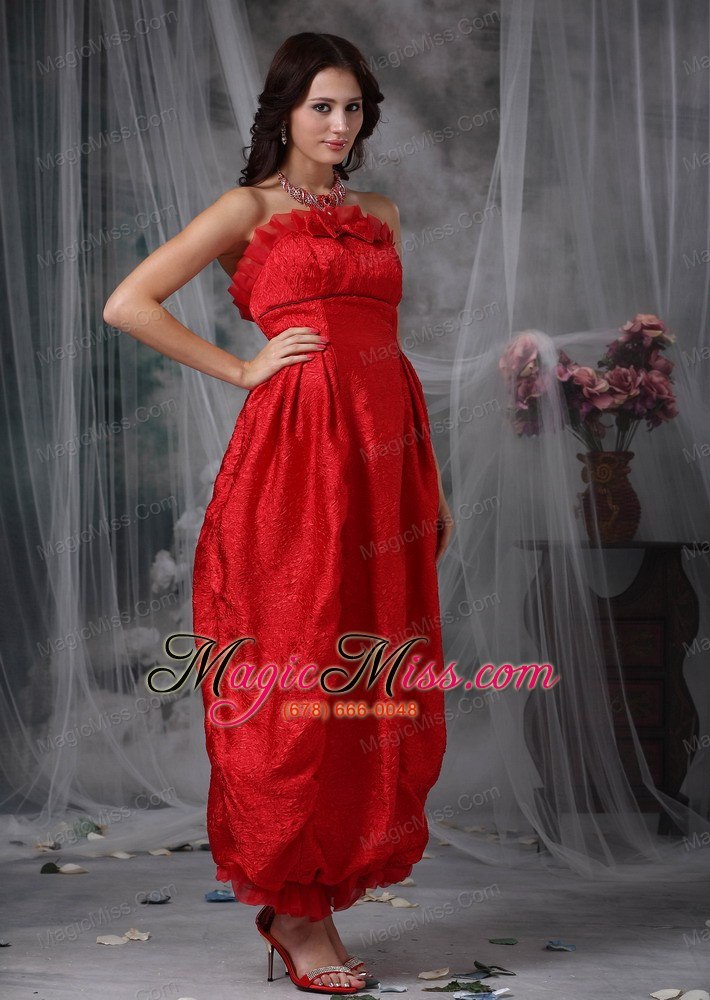 wholesale red column strapless ankle-length organza bow prom dress