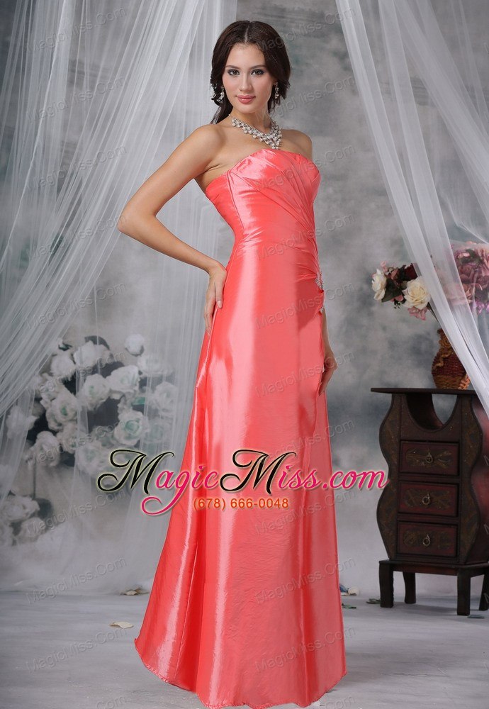 wholesale pella iowa appliques watermelon red floor-length strapless ruched decorate bust prom / evening dress for 2013