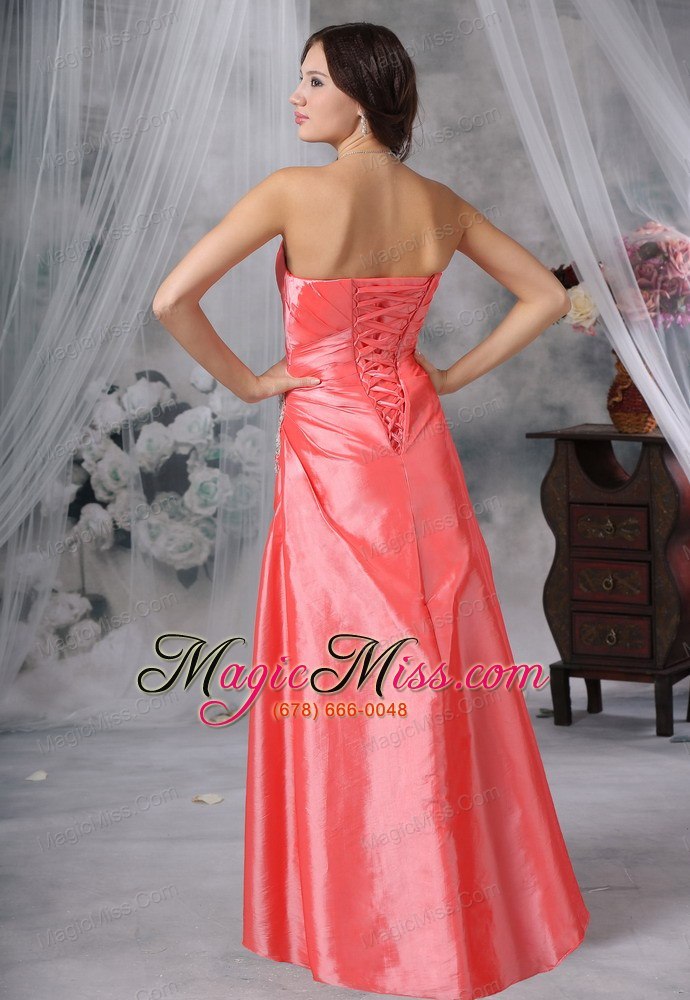wholesale pella iowa appliques watermelon red floor-length strapless ruched decorate bust prom / evening dress for 2013