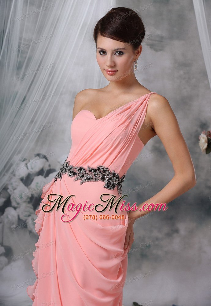 wholesale spencer iowa beaded decorate wasit ruched decorate one shoulder light pink chiffon floor-length for 2013 prom / evening dress